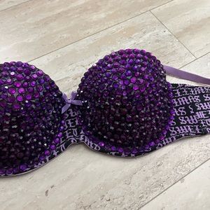 Size 34C Purple Rhinestone Embellished Bra Top Sweet Print Convertible rave edc